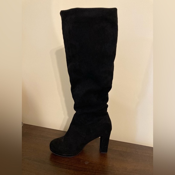 Knee-High Suede Heeled Boots - Picture 1 of 4